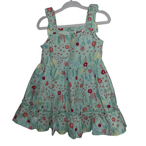 Girls Nannette Kids Summer Sun Dress blue Green Floral with bow accents Size 2T